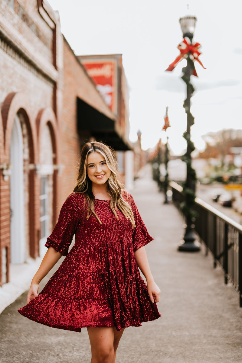 Frosted Cranberry Sequin Dress