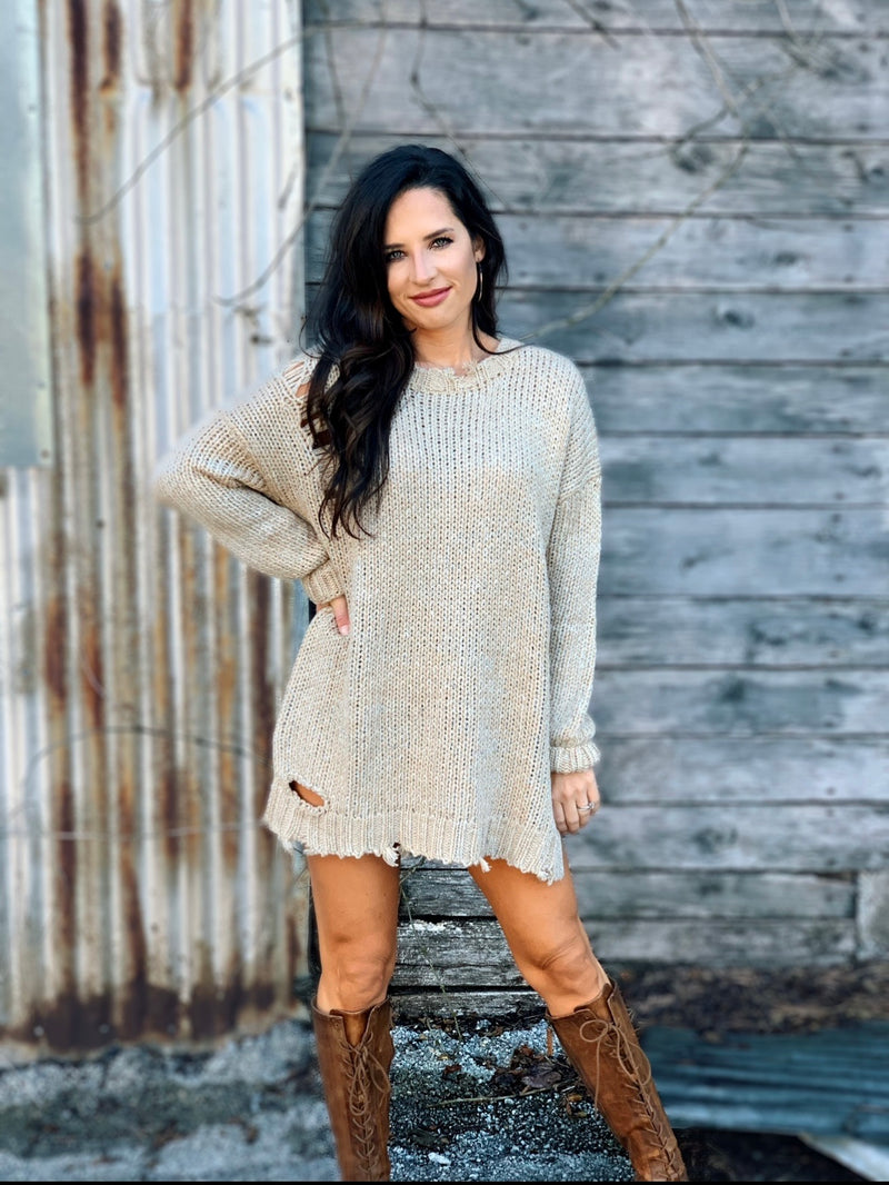 Snickerdoodle Distressed Sweater Tunic
