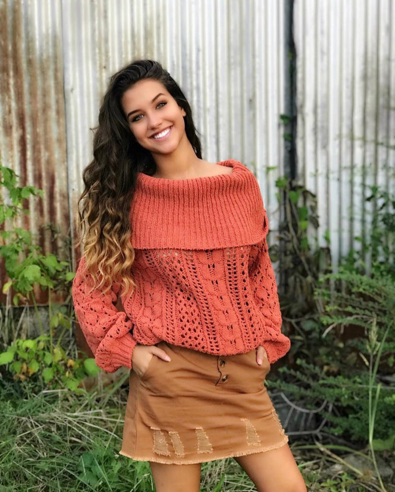 Ribbed Chenille Off Shoulder Sweater